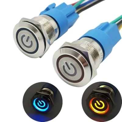 Image of CESFONJER 2 Pcs Metal Latching Pushbutton Switch, Waterproof Toggle Switch with Wire Socket Plug, Silver Stainless Steel Angel Eye for 16 mm Mounting Hole 12V Power (LED Blue + LED Red)