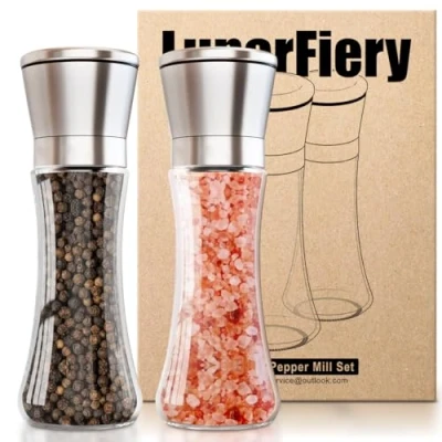 Image of Salt and Pepper Grinder Set, Adjustable Coarseness Coarse &amp; Fine Shakers, Premium Mills [Without Spice Content]