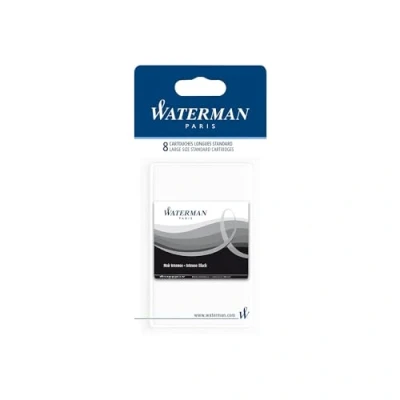 Image of Waterman Fountain Pen Ink Cartridges Long Intense Black 8 Count Blister Pack