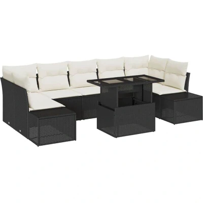 Image of vidaXL 8 Piece Garden Sofa Set with Cushions Black Poly Rattan