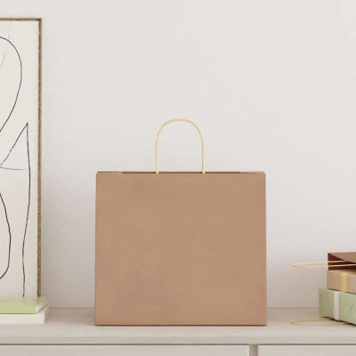 Image of vidaXL Paper Bags 250 pcs with Handles Brown 32x22x28 cm
