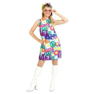 Image of Fun Shack Groovy Hippie Fancy Dress Women, 60s for Costume Womens Large