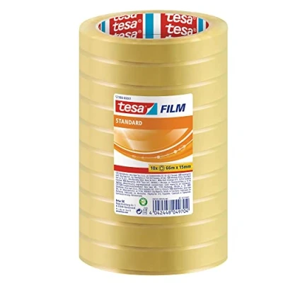 Image of tesafilm standard Self Adhesive Clear Tape Transparent Multi Purpose for Home, Office and School, 66 m x 15 mm Pack of 10