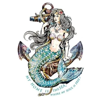 Image of Ideen mit Herz Colour iron on transfers, DIN A4, filigree without background, decorate textiles such as T shirts and bags with motifs, simply pictures, DIY textile design (mermaid)
