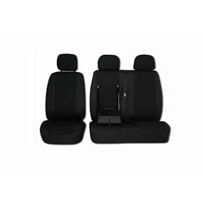 Image of Texmar Front Seat cover 2+1 Designed to fit MERCEDES SPRINTER 2006 2018, VW CRAFTER 2018 RIGHT HAND DRIVE Tailored BLACK Fabric Covers