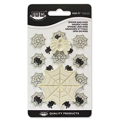 Image of PME 1102EP022 2 Piece Large/Small Pop It Spider and Web Shaped Mould for Cake Decorating, Ivory, 1.4 x 9.1 16 cm