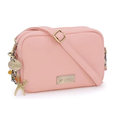 Image of Catwalk Collection Handbags Ladies Small Leather Cross Body Bag Women&#039;s Messenger Camera Adjustable Strap POLLY Pink