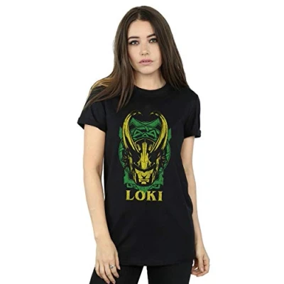 Image of Marvel Women&#039;s Loki Badge Boyfriend Fit T Shirt Black Large