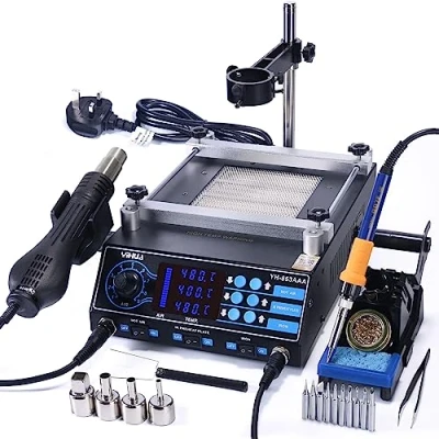 Image of YIHUA 853AAA 3 in 1 Soldering hot air BGA Rework Preheating Station kit 230V UK Plug with 10 Tips, 4 nozzles, ESD Safe Tweezers, tip Cleaner