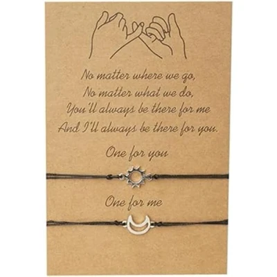 Image of VNEWSCHI Sun Moon Couple Bracelets 2Pcs Set For Women Men Handmade Braided Rope Adjustable &amp; Charm Couples Friendship