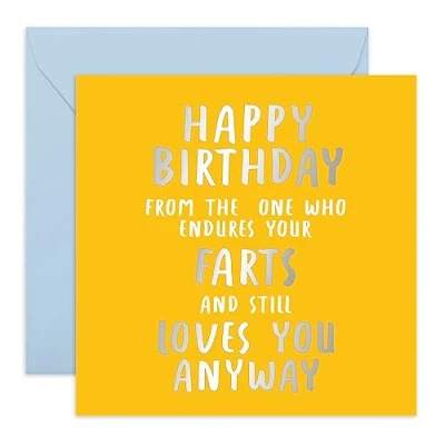 Image of Central 23 Funny Birthday Card For Him &#039;Endures Your Fart&#039; Her Husband Wife Valentines Presents Comes with Fun Stickers