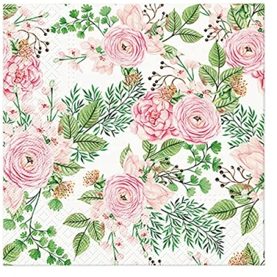 Image of 3Ply Flowery Tissue Paper Napkins Serviettes for Decoupage 33cm x Pack of 20 (Rose Hip Flowers)