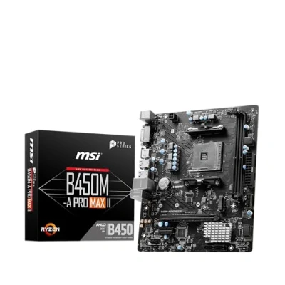 Image of MSI B450M A Pro Max II Motherboard, Micro ATX for AMD Ryzen processors 5000, 4000, 3000, 2000, 1000, AM4 DDR4 Memory Boost 4133+MHz/OC, PCIe 3.0 x16 Slot, M.2 Gen3 2.5G LAN