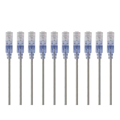 Image of Monoprice Cat6A Ethernet Patch Cable Snagless RJ45, 550Mhz, 10G, UTP, Pure Bare Copper Wire, 30AWG, 10 Pack, 7 Feet, Gray SlimRun Series