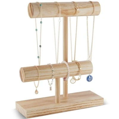 Image of ProCase Bracelet Holder Display Organiser, Wooden Stand for Selling, T bar Bangle Storage Rack Wood Watch Tower Business 2 Tier, Beige