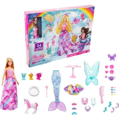 Image of Barbie Dreamtopia Fantasy Surprise Box with Doll and 24 Gifts Including Fairytale Fashions, Magical Pets Accessories, HGM66