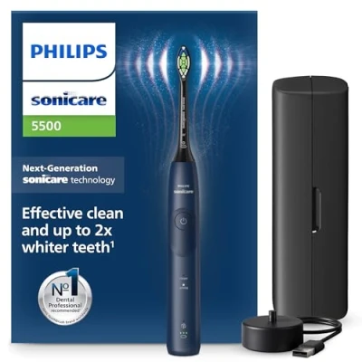 Image of Philips Sonicare 5500 Electric Toothbrush, Sonic Toothbrush with 2 Modes, Pressure Alert, EasyStart, SmarTimer and BrushPacer, Navy, Model HX7113/01