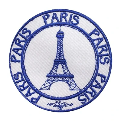 Image of Traveler Stamp patch, Paris travel groovy Patch Embroidered Iron on Sew Badge for Clothes etc. 7 cm