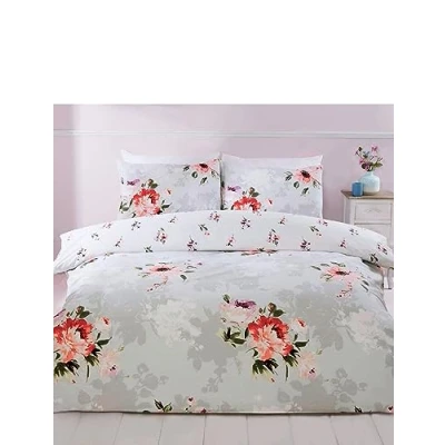 Image of Rapport Home Margo Microfibre Floral Duvet Cover Set Double Grey