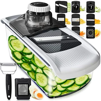Image of Kitchen Mandoline Vegetable Slicer Food Veggie Julienne Cutter &amp; Cheese Grater Potato Veg Tools Gadgets (11 in 1 White)