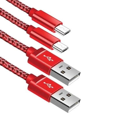 Image of Micro USB Cable, Android Charger Cable Braided Lead Fast Charging for Samsung Galaxy S6 S7 Edge S5 A10 A6 J3 J4 plus J5 J6 J7, Huawei LG Lenovo Moto E5, Tablet (1M + 2M)