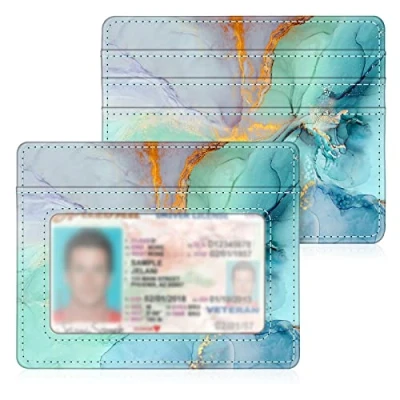 Image of Fintie Slim Minimalist Front Pocket Wallet, RFID Blocking Credit Card Holder Cases with ID Window for Men Women, emerald marble, Modern