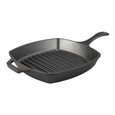 Image of Lodge 17L8SGP3 26.67 cm / 10.5 inch Pre Seasoned Cast Iron Square Grill Pan Fat Free Fryer, Black