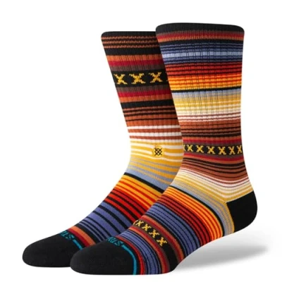 Image of Stance Curren Crew Socks Indigo Striped Patterned Calf Large