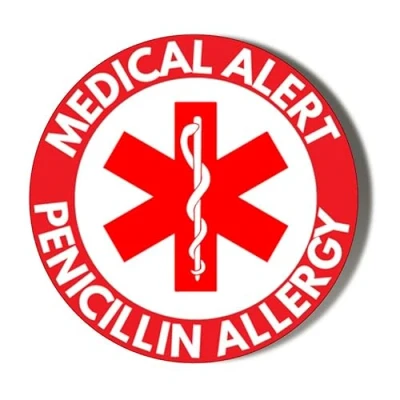Image of Gift Insanity MEDICAL ALERT RED BACKGROUND PENICILLIN ALLERGY 38mm Small Badge
