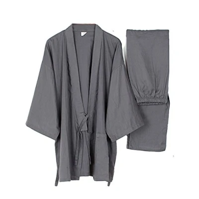Image of Fancy Pumpkin Men&#039;s Japanese Style Robes Thin Kimono Pajamas Suit Meditation Set, XL, Gray03