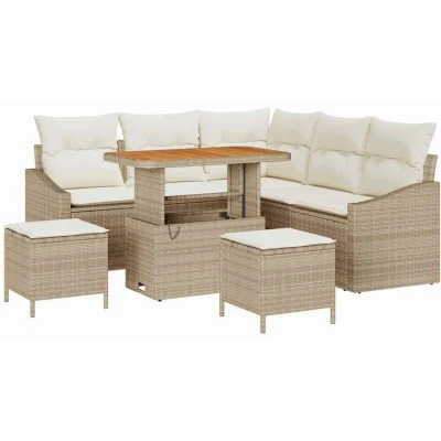 Image of vidaXL 8 Piece Garden Sofa Set with Cushions Beige Poly Rattan Acacia