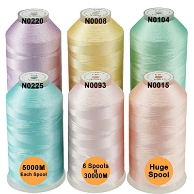 Image of New brothread Set of 6 Pastel Colors 2 Polyester Machine Embroidery Thread Huge Spool 5000M for All Machines