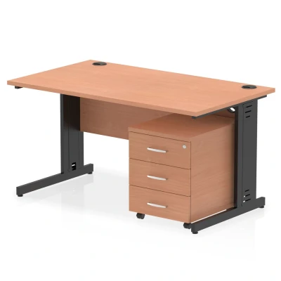 Image of Impulse 1400x800 Desk Beech/Black Cable Managed Leg 3 Dr Mobile Ped