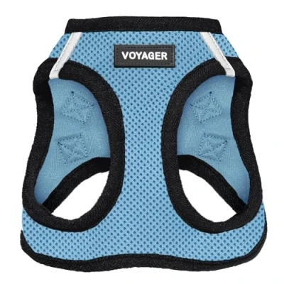 Image of Voyager Step In Air Dog Harness All Weather Mesh, Reflective, No Pull for Small, Medium Dogs, Cats Secure with Hook &amp; Loop Fastener, Buckle, Double D Rings Baby Blue/Black Trim, XXXS