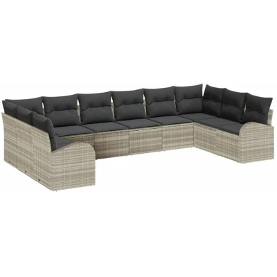 Image of vidaXL 10 Piece Garden Sofa Set with Cushions Light Grey Poly Rattan