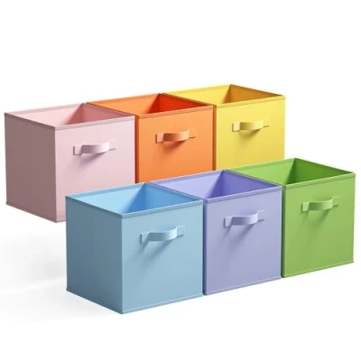 Image of GRANNY SAYS Fabric Storage Cubes, Pack of 6 Cube Boxes 33x33x33, Square Baskets for Shelves, Collapsible Boxes, Unit Organising Clothes, Colorful