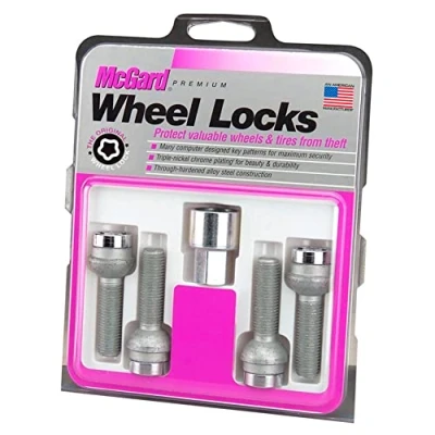 Image of 28017SU Wheel Lock Bolts SU M14 x 1,5, radius seat, shaft length 45,0 mm, Overall 65,7 Hex size 17mm, Key diameter 25,8 Silber