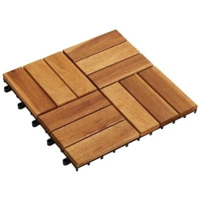 Image of vidaXL 10 pcs Acacia Wood Decking Tiles 30x30 cm Interlocking for Garden, Terrace, Balcony Hardwood Patio Tilings with Non Skid Pattern