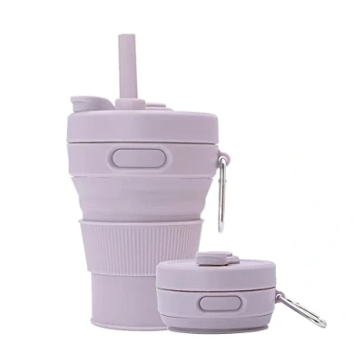 Image of UNNESTAR Silicone Coffee Mug Collapsible Cups for Camping Folding Travel with Straw Reusable Portable Drinking Outdoor Hiking 450ml (Purple 450ml, 1)
