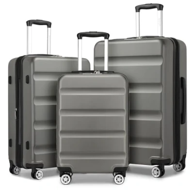 Image of Kono 3 Piece Expandable Luggage Set Hard Shell Suitcases with TSA Lock &amp; 360 Spinner Wheels Lightweight Dual for Travel (20&quot;, 24&quot;, 28&quot;) Grey