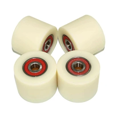 Image of (50 40 10) Pack of 4 x 50 mm Diameter Machined Nylon Wheels UK Based Inventory (40mm wide 10mm bearing)