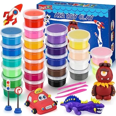 Image of iFergoo Air Dry Clay, 24 Colors Modelling Clay Ultra Light Magic Soft &amp; Stretchable DIY Molding with Tools, Children Boys Girls Toys