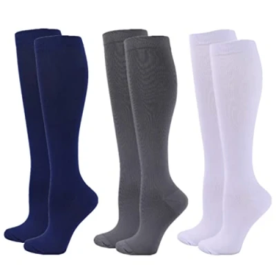 Image of Zingso Compression Socks for Women Men, 3 Pairs 20 25mmHg Flight Stockings Sport, Athletic, Edema, Diabetic, Varicose Veins, Travel, Pregnancy, Nursing (XXL, Blue Grey White)