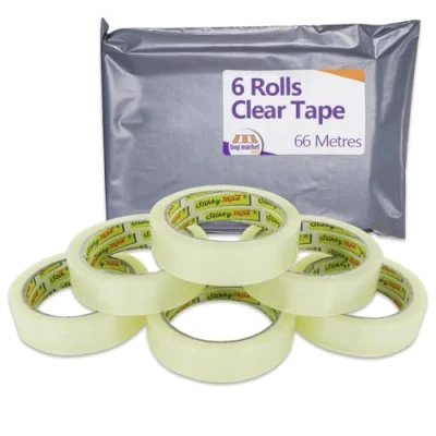 Image of 6 Rolls Strong 24mm x 66m Clear Adhesive Parcel/Packing Tape Cellotape/Sellotape/1&quot;