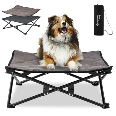Image of KingCamp Raised Dog Bed Elevated Cooling No Assembly Required Folding Camping with Breathable Mesh &amp; Suede Mat Slip Feet for Travel Garden Outdoor Indoor (Medium)