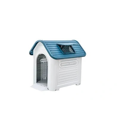 Image of Lanco Kennel for Large Dogs with Adjustable Sunroof. Indoor and outdoor use vents. Resistant material. 43x33x38 inches (L*W*H). Blue White.