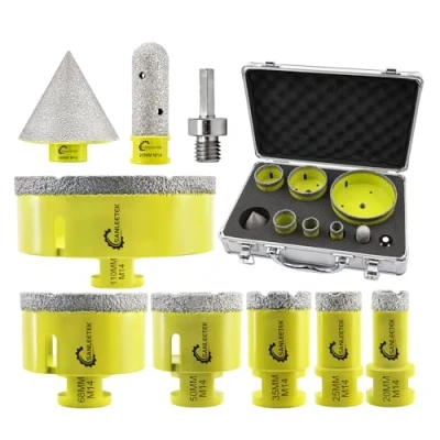 Image of Diamond Core Drill Bits Set 9pcs (20/25/35/50/68/110mm+20mm Finger Bit+50mm Beveling Chamfer Bit+Hex Adapter) Hole Saw Kit for Ceramic Tile Porcelain Marble Granite with M14 Thread SANLEETEK