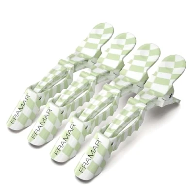 Image of FRAMAR Checkered Crocodile Clips Hair Sectioning Women, Cute For Styling, Clips, Hairdressing Alligator Hair, Hairclips, Hairdresser 4 Pk