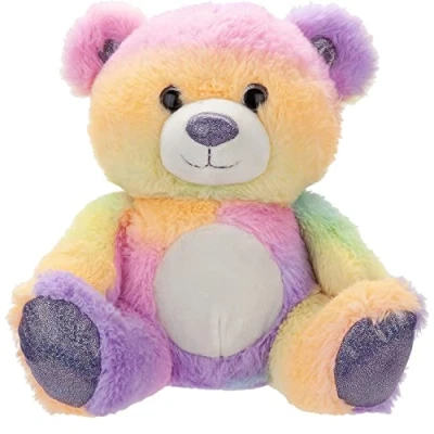 Image of VFM Luxury Rainbow Teddy Bear Plush 25cm Special Colourful Cuddly Toy For Children With Super Soft Fluffy Fur Sparkly Nose, Feet &amp; Ears
