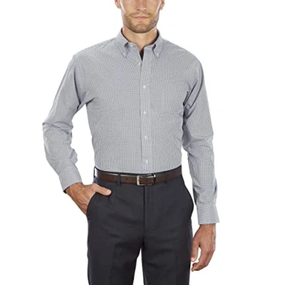 Image of Van Heusen Men&#039;s Regular Fit Gingham Button Down Collar Dress Shirt, Black, XL